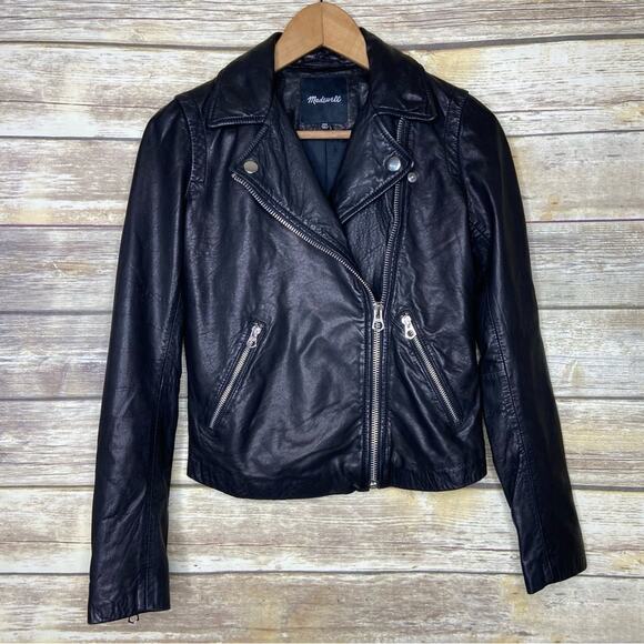 Madewell XXS Black washed lamb Moto leather jacket butter soft - Picture 3 of 9